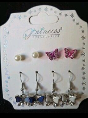 Princess Accessories Butterfly Earring Set - Pink, White, Navy